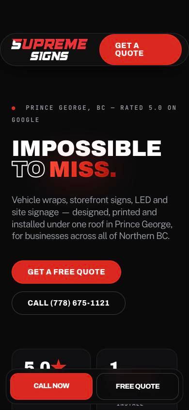 supremesigns.ca homepage on a phone